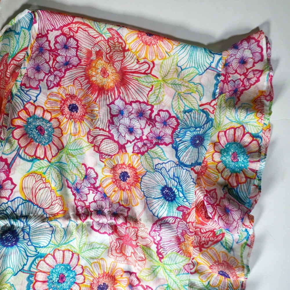 Bleu Rod Beattie Floral Ruffle Sleeve L XL 1X 12 14 Multicolor Kaftan Coverup - Picture 4 of 9